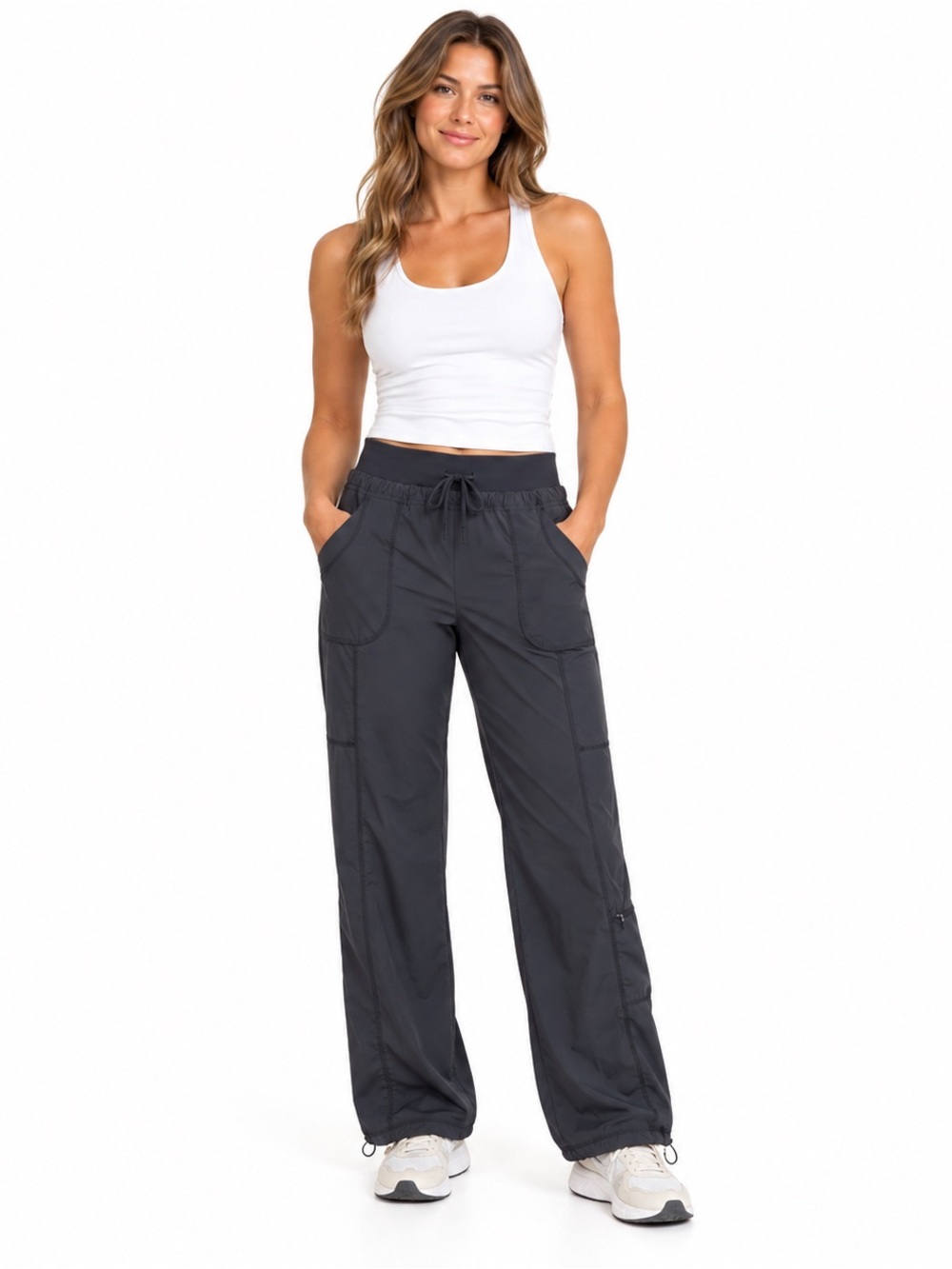 Athleta Double Time Allegro Pants Size 10 Black Lined Utility Drawstring